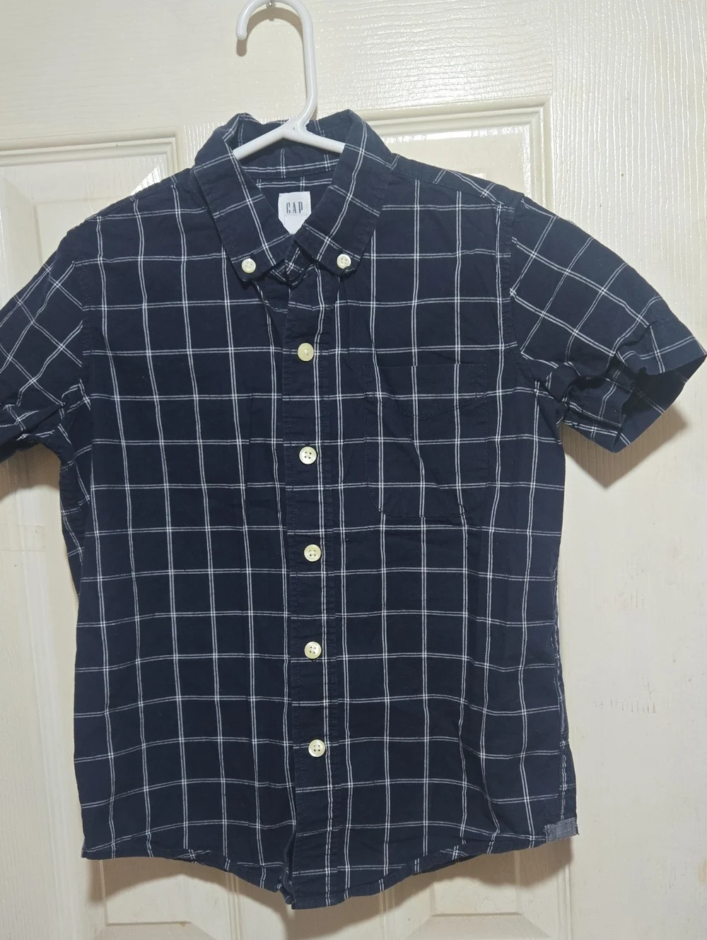GAP Navy Short-Sleeve Windowpane Button-Down Shirt